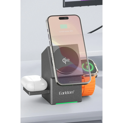 Earldom WC65 3in1 15W Telefon 2.5W Saat ve 5W Airpods İçin Kablosuz Şarj Standı - Gri