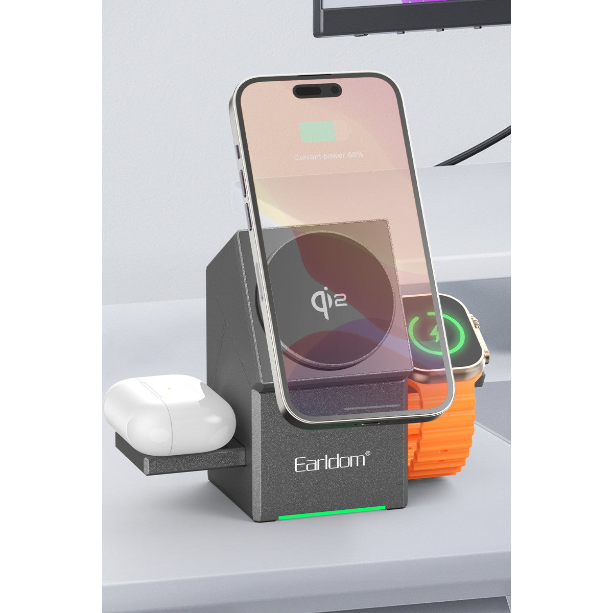 Earldom WC65 3in1 15W Telefon 2.5W Saat ve 5W Airpods İçin Kablosuz Şarj Standı