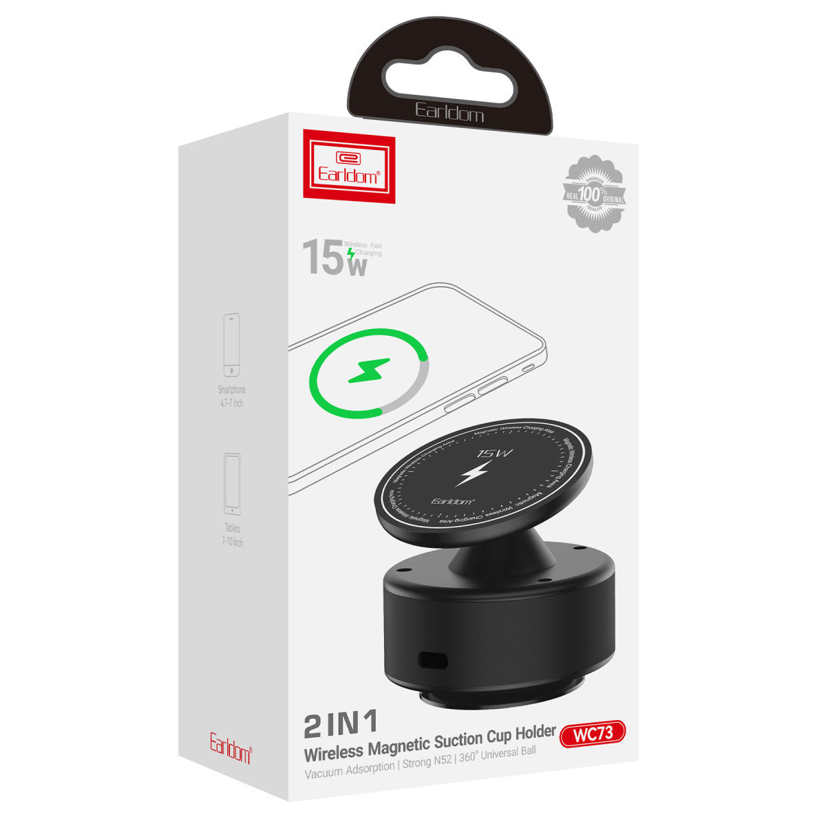 Earldom WC73 360 Derece Ayarlanabilir 2in1 18W Type-C Çıkışlı ve 15W Kablosuz Araç Şarj