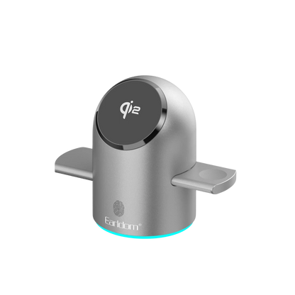 Earldom WC76 3in1 15W Telefon 2.5W Saat ve 5W Airpods İçin Dönebilen Kablosuz Şarj Standı - Gri