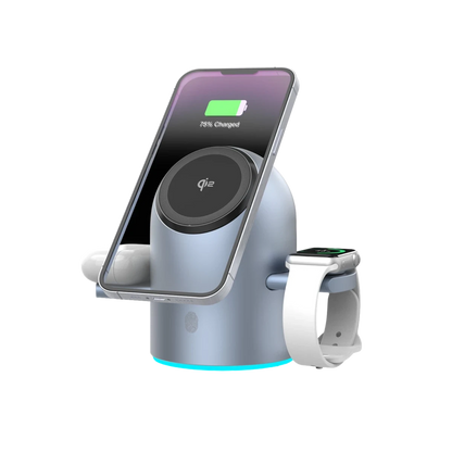 Earldom WC76 3in1 15W Telefon 2.5W Saat ve 5W Airpods İçin Dönebilen Kablosuz Şarj Standı - Gri