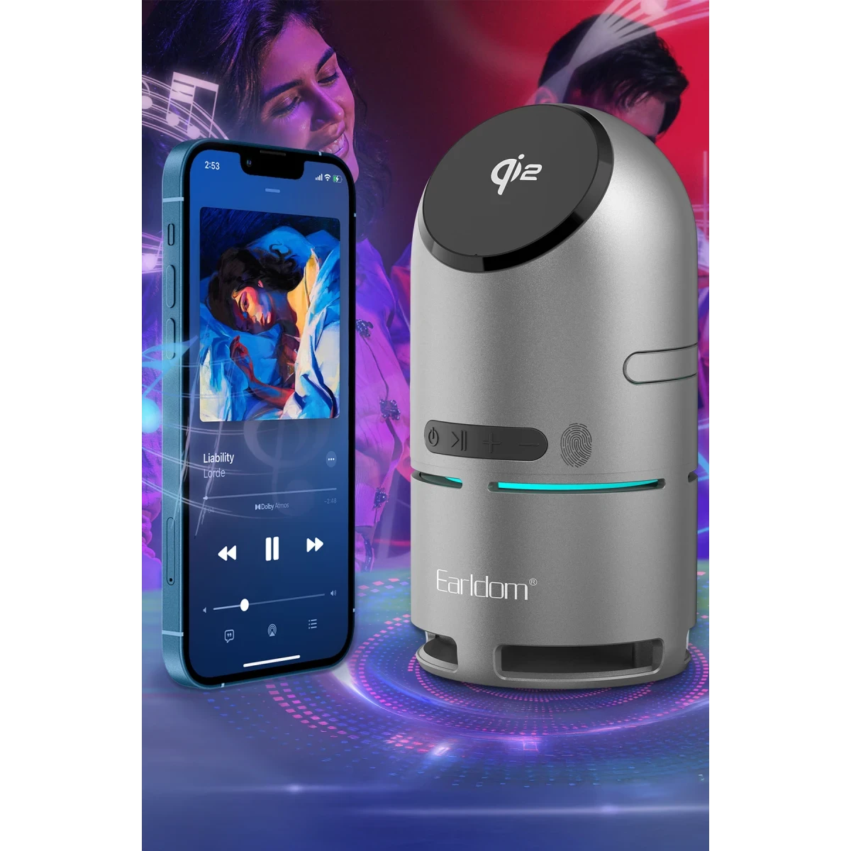 Earldom WC77 3in1 15W Telefon 2.5W Saat ve 5W Airpods İçin Dahili Hoparlörlü Kablosuz Şarj Standı - Gri