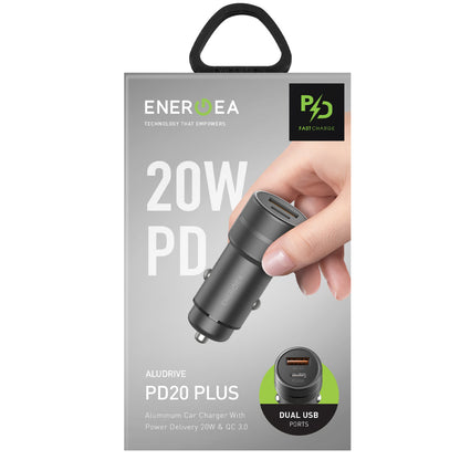 Energea AluDrive 38W 20W Type-C ve 18W USB 3.0 Çıkışlı Alüminyum Araç İçi Şarj Aleti