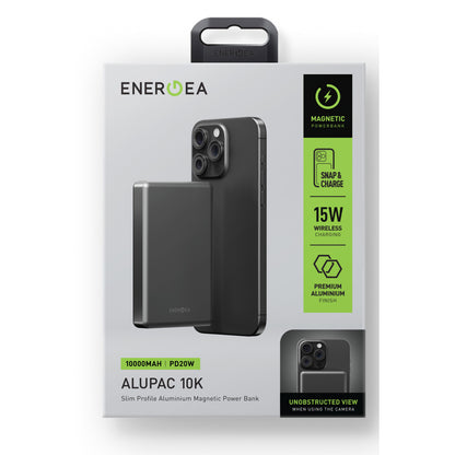 Energea AluPac 10K 10.000 mAh 20W Type-C ve 15W Kablosuz Şarj Çıkışlı PD Hızlı Şarj Magsafe Powerbank