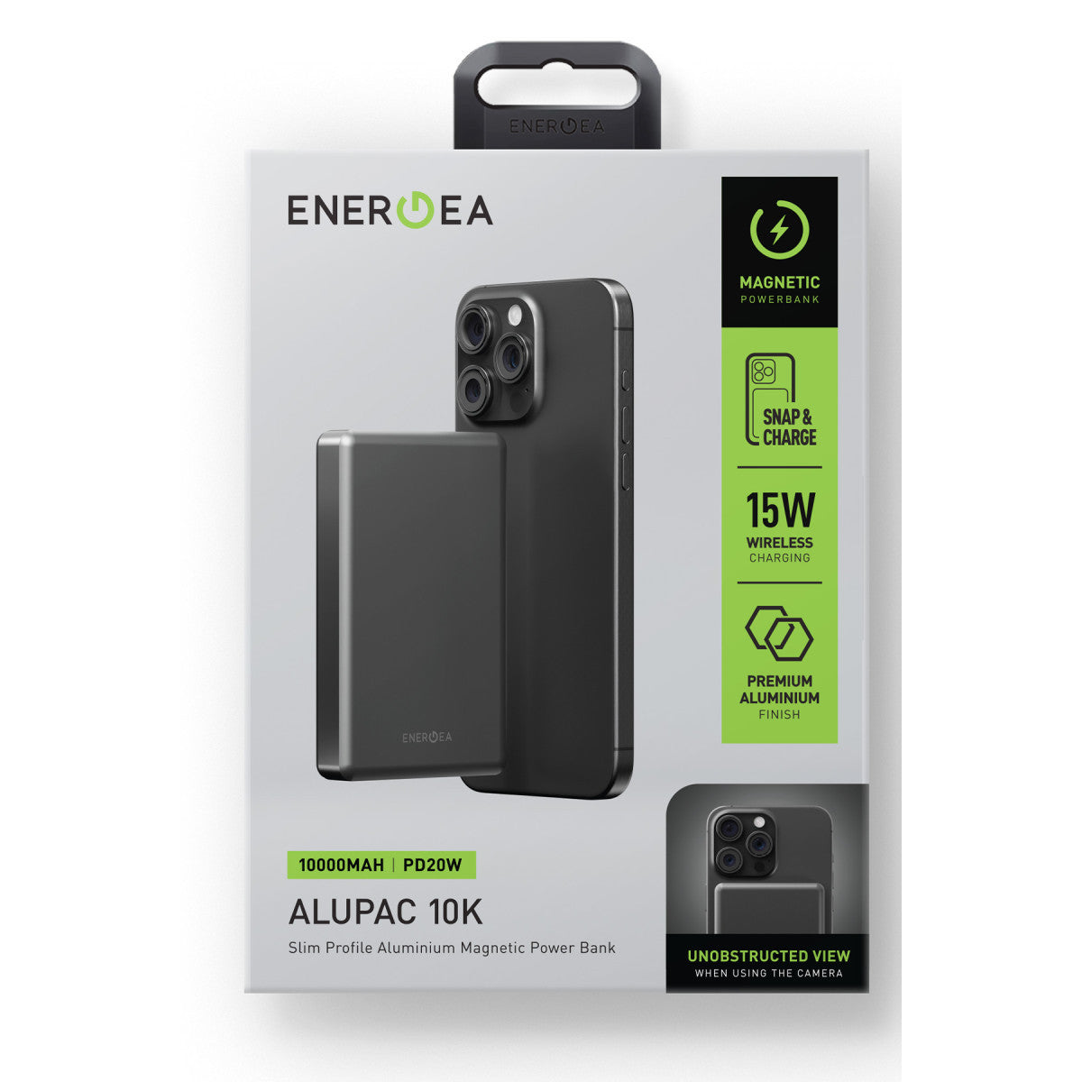 Energea AluPac 10K 10.000 mAh 20W Type-C ve 15W Kablosuz Şarj Çıkışlı PD Hızlı Şarj Magsafe Powerbank