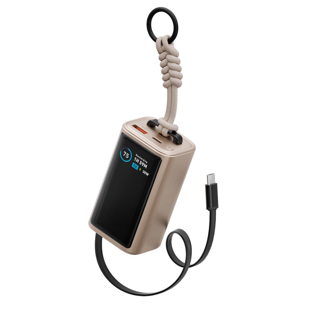 Energea ComPac Arc 45 Dijital Göstergeli 10.000 mAh Dahili Type-C Kablolu 45W Şarj Çıkışlı PD Hızlı Şarj Powerbank