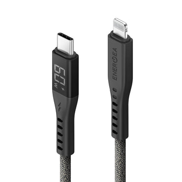 Energea Flow 1.5M 60W Dijital Göstergeli Type-C to Lightning PD Hızlı Şarj Kablo