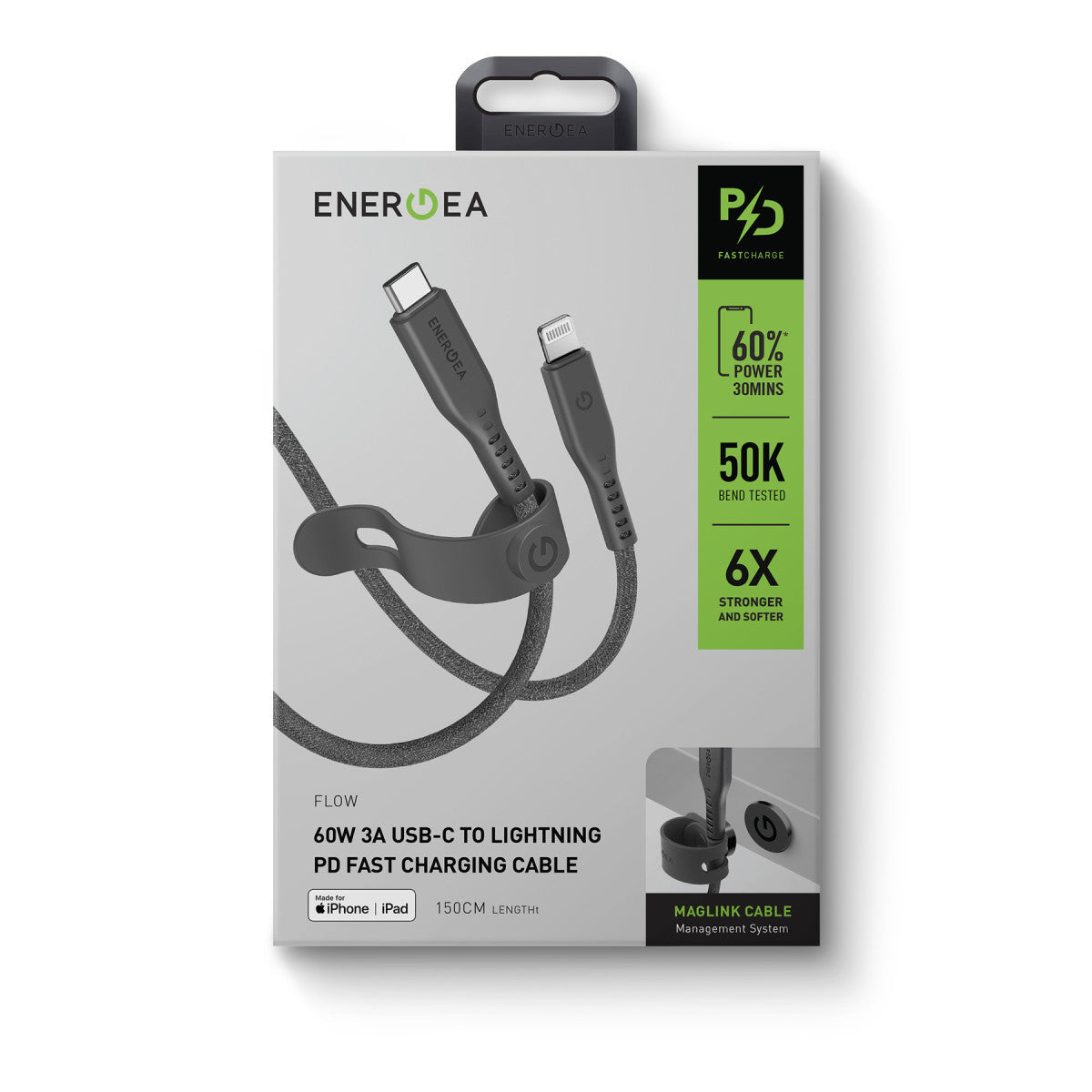Energea Flow 1.5M 60W Type-C to Lightning PD Hızlı Şarj Kablo