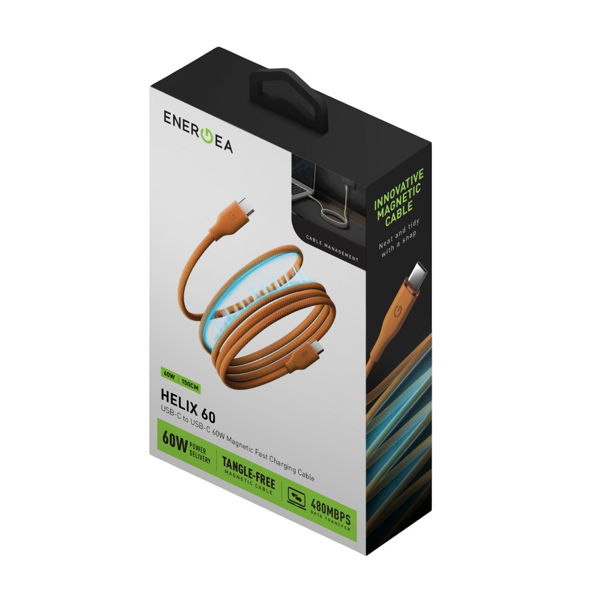 Energea Helix 60 1.5M 60W Manyetik Type-C to Type-C Hızlı Şarj Kablo
