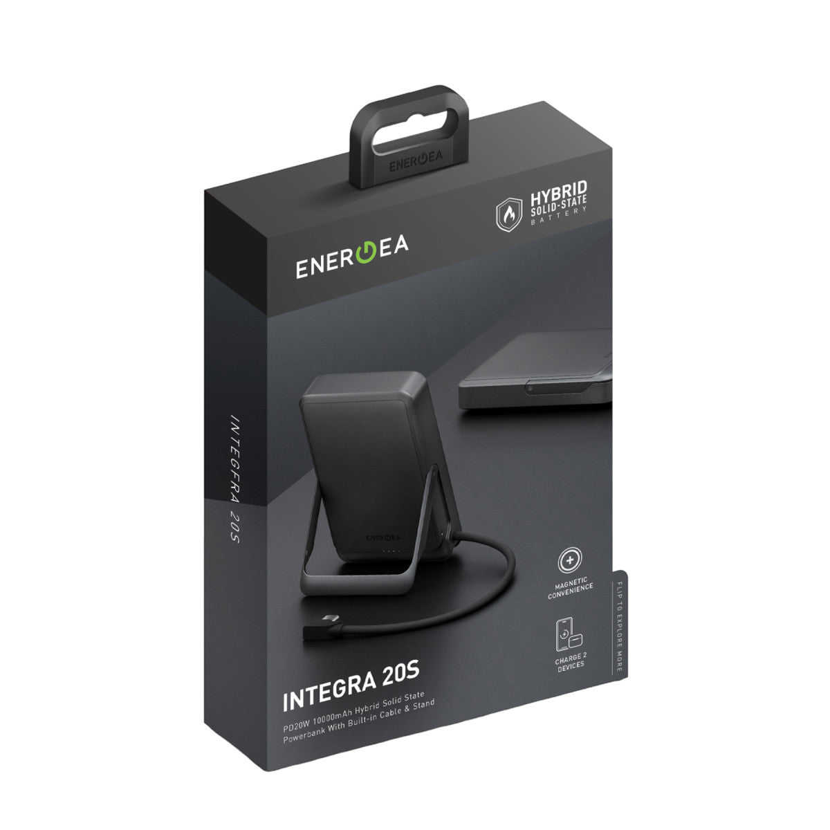 Energea Integra 20s Dijital Göstergeli 10.000 mAh 20W Type-C Dahili Kablolu Manyetik Kickstand Destekli Semi Solid State Powerbank