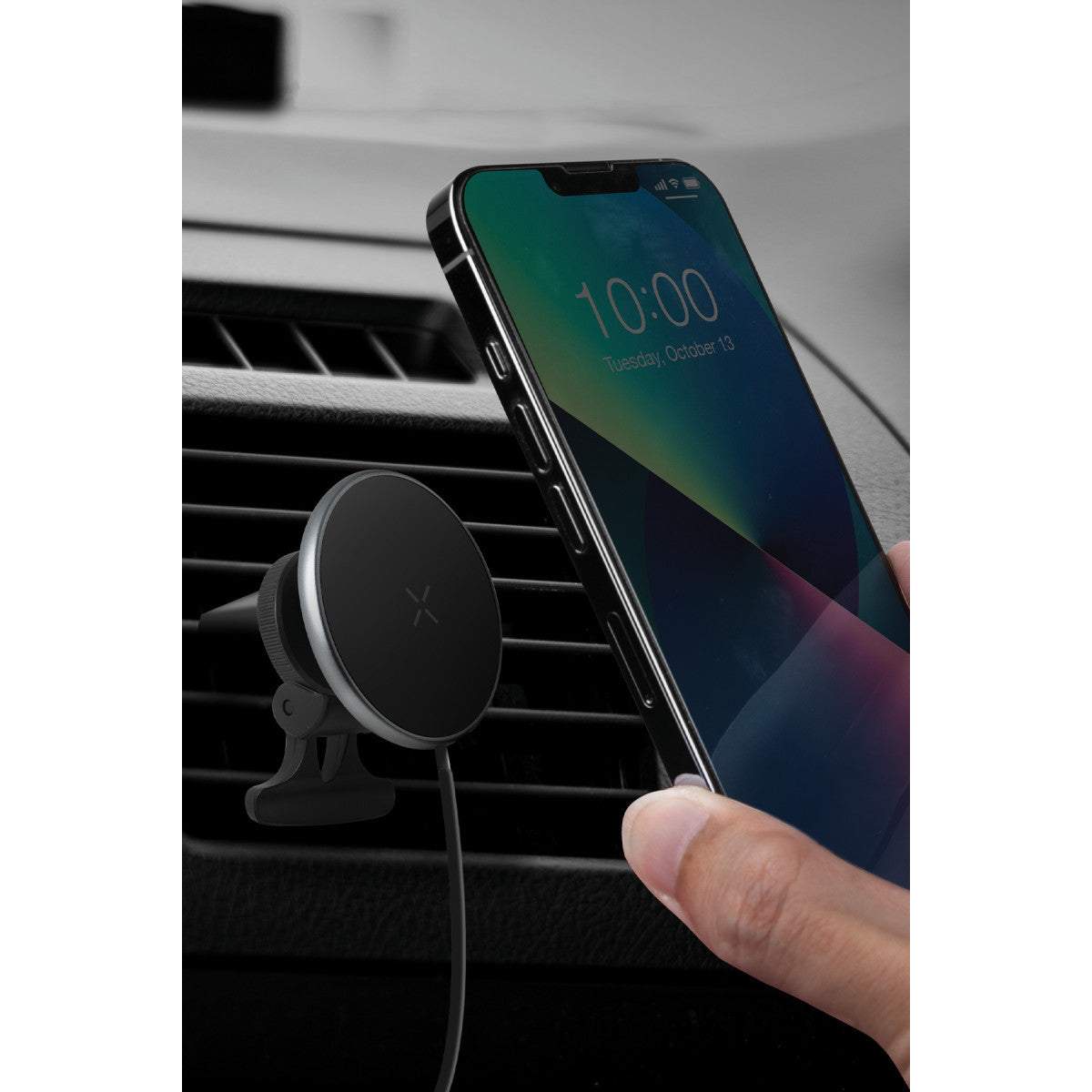 Energea MagDrive 2in1 Izgara Klipsli ve Bardaklık Bölgesine Takma Aparatlı 15W Kablosuz Şarjlı Manyetik Magsafe Araç Tutucu