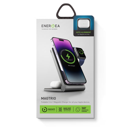 Energea MagTrio 3in1 Katlanabilir 15W Telefon Saat Airpods Masaüstü Hızlı Şarj Standı