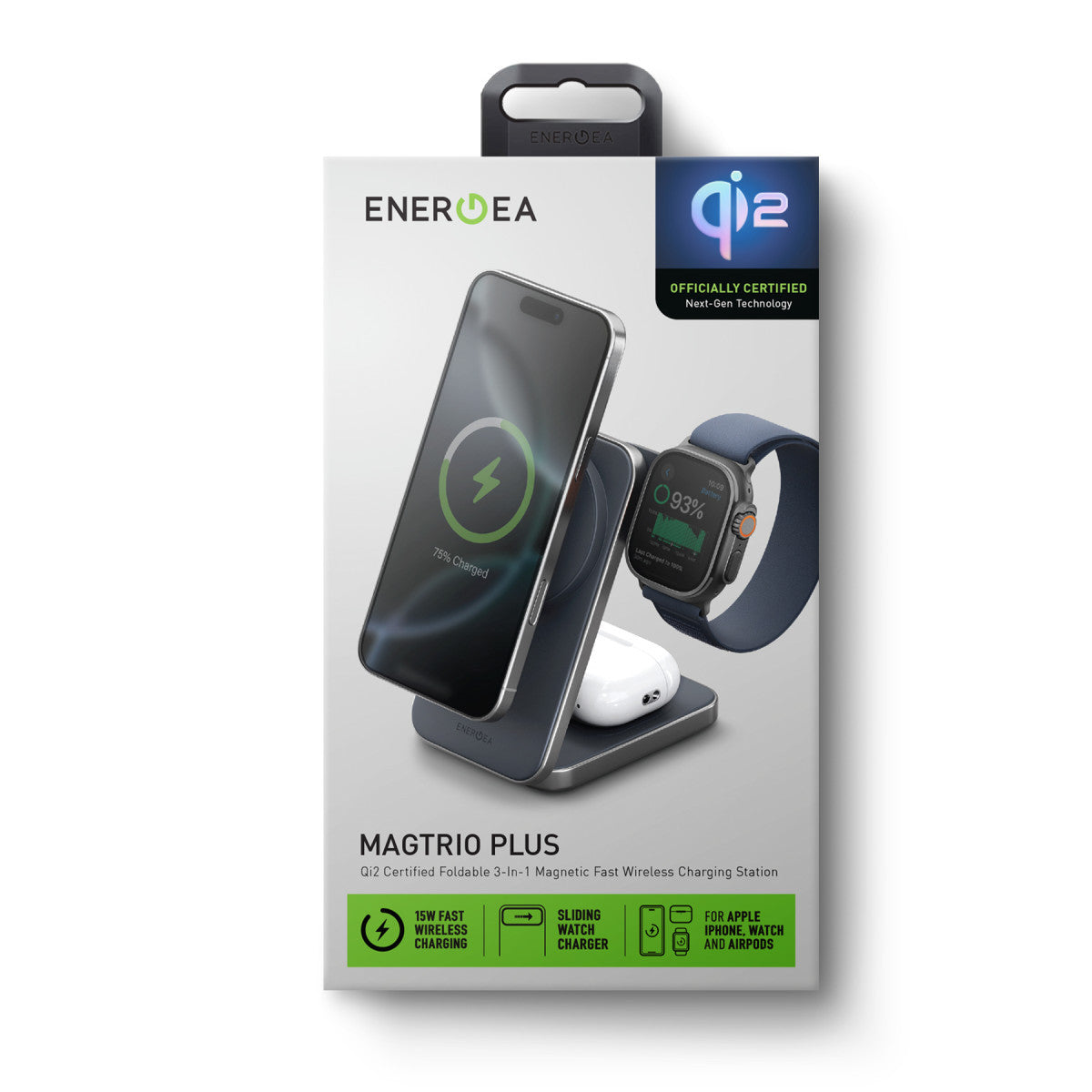 Energea MagTrio Plus 3in1 Katlanabilir 15W Telefon Saat Airpods Masaüstü Hızlı Şarj Standı