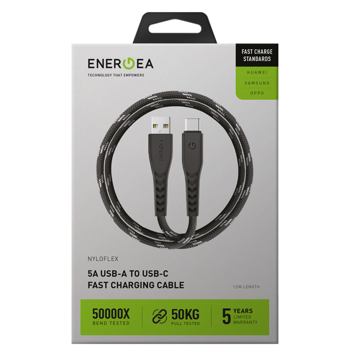Energea NyloFlex USB 2.0 1.5M 5A USB to Type-C Hızlı Şarj Kablo