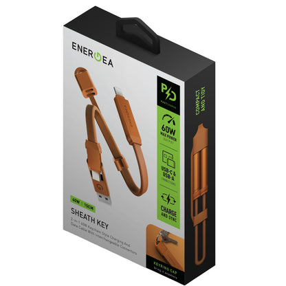 Energea Sheath Key 15cm 60W 2in1 Type-C to Type-C ve USB-A Hızlı Şarj Kablo