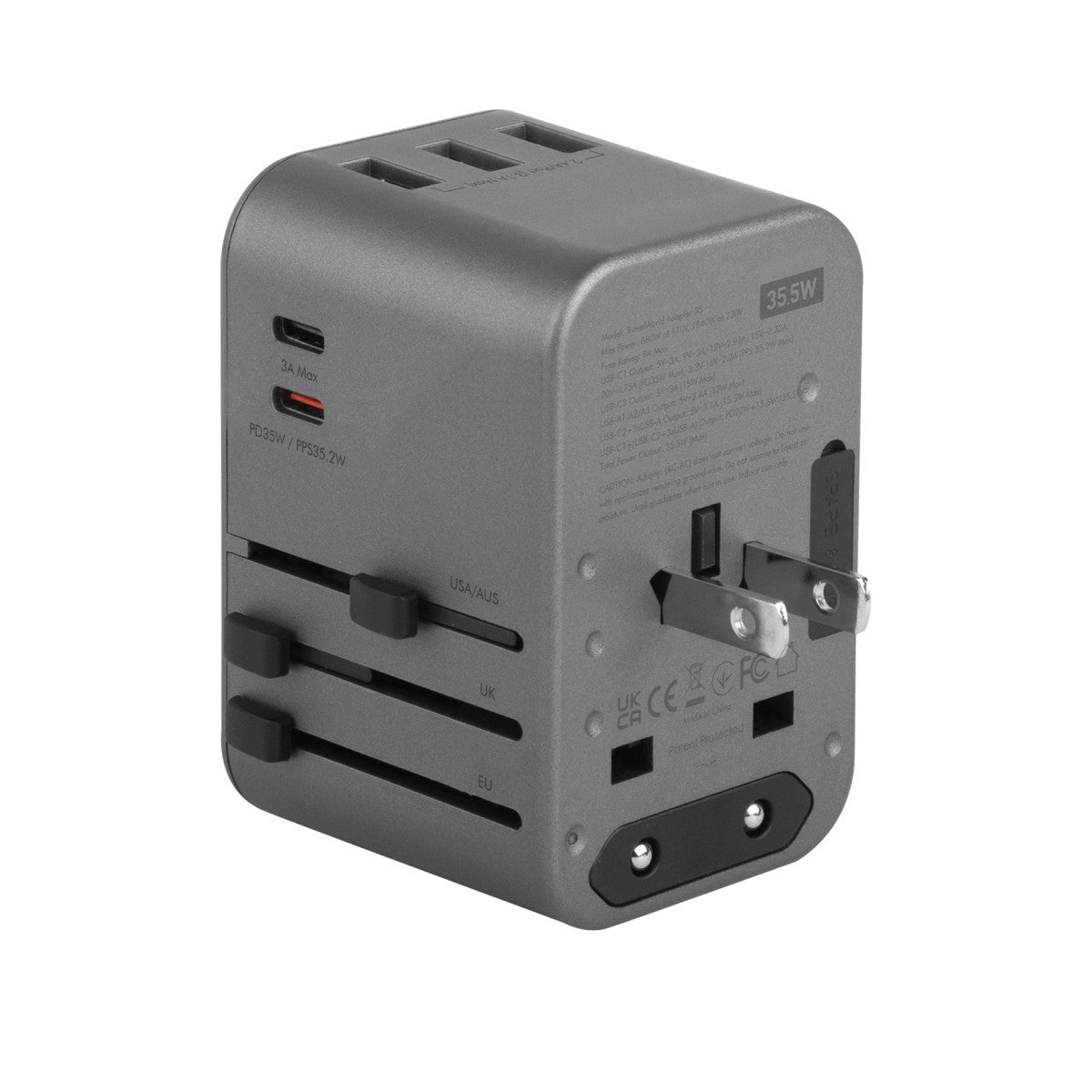 Energea TravelWorld 35 Universal 1 Adet 35W Type-C 1 Adet 15W Type-C ve 3 Adet 12W USB Çıkışlı PD Hızlı Şarj Aleti