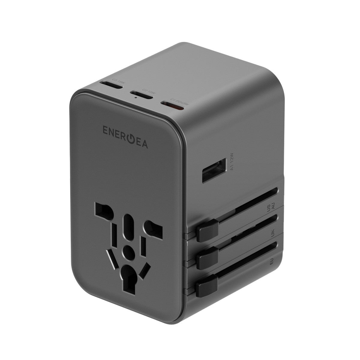 Energea TravelWorld Universal GaN45 1 Adet 45W Type C 2 Adet 15W Type C ve 2 Adet 12W USB Çıkışlı PD Hızlı Şarj Aleti