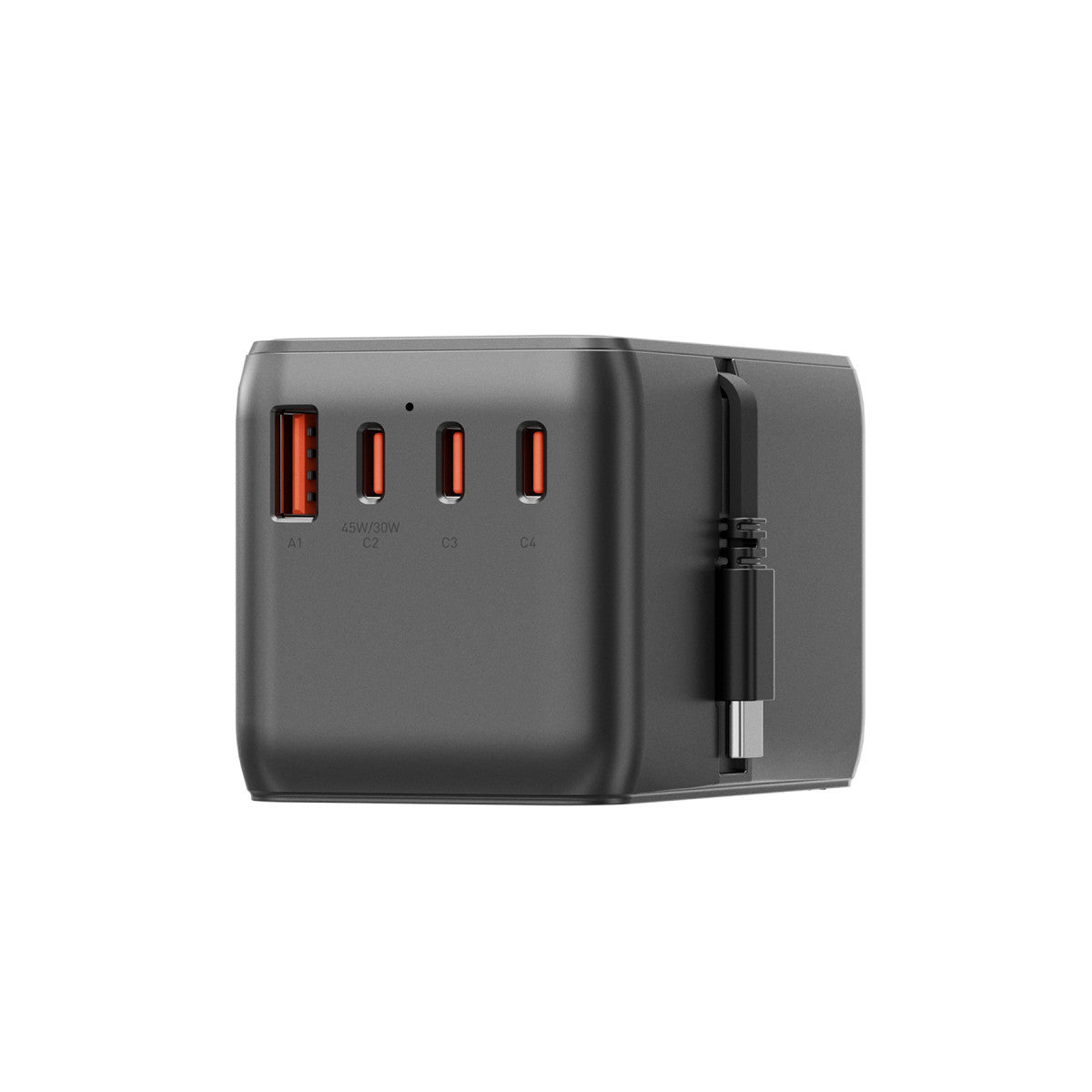 Energea TravelWorld Universal GaN85 3 Adet 70W Type-C 1 Adet 70W 80 CM Dahili Type-C Kablolu ve 1 Adet 60W USB 3.0 Çıkışlı PD Hızlı Şarj Aleti