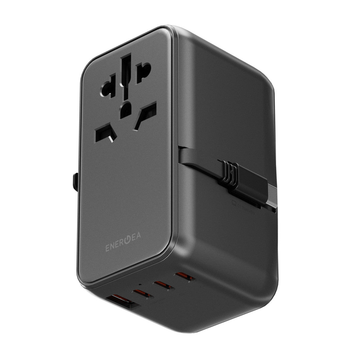 Energea TravelWorld Universal GaN85 3 Adet 70W Type-C 1 Adet 70W 80 CM Dahili Type-C Kablolu ve 1 Adet 60W USB 3.0 Çıkışlı PD Hızlı Şarj Aleti