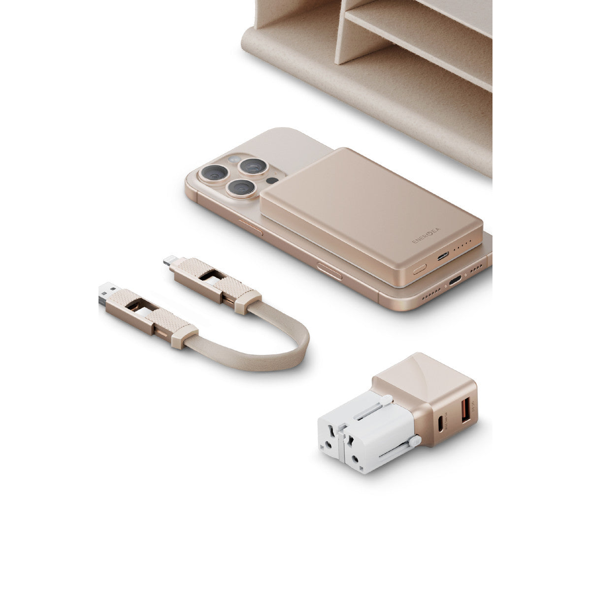 Energea X Bazic Travel Kit Universal TravelWorld 25W Adaptör AluPac 10.000 mAh Powerbank ve AluCable 15 CM 60W USB to Lightning Kablolu Set Travel Çanta