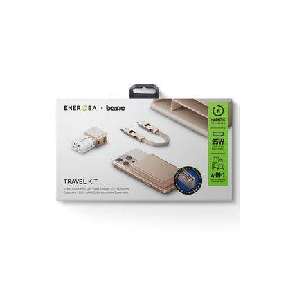 Energea X Bazic Travel Kit Universal TravelWorld 25W Adaptör AluPac 10.000 mAh Powerbank ve AluCable 15 CM 60W USB to Lightning Kablolu Set Travel Çanta