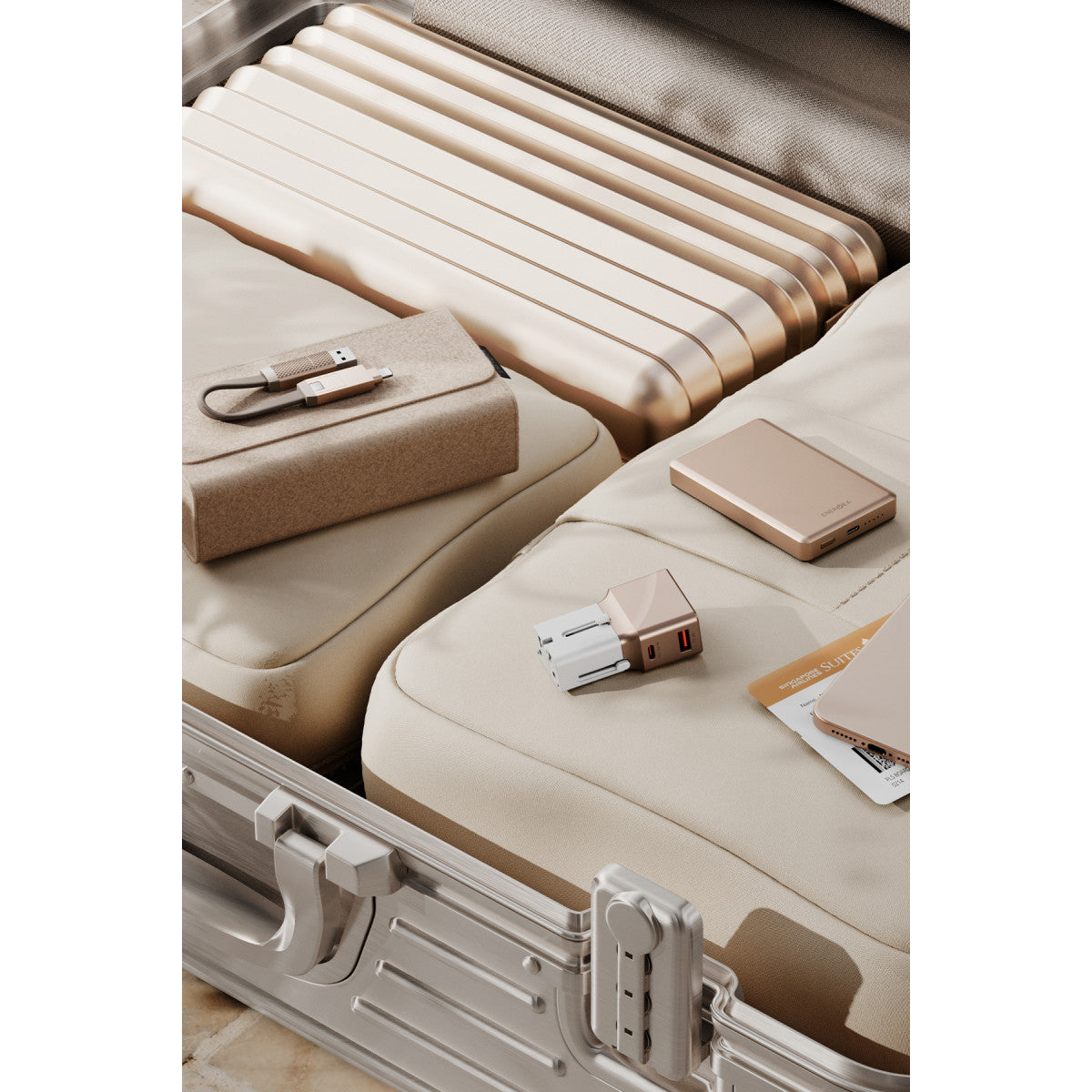 Energea X Bazic Travel Kit Universal TravelWorld 25W Adaptör AluPac 10.000 mAh Powerbank ve AluCable 15 CM 60W USB to Lightning Kablolu Set Travel Çanta
