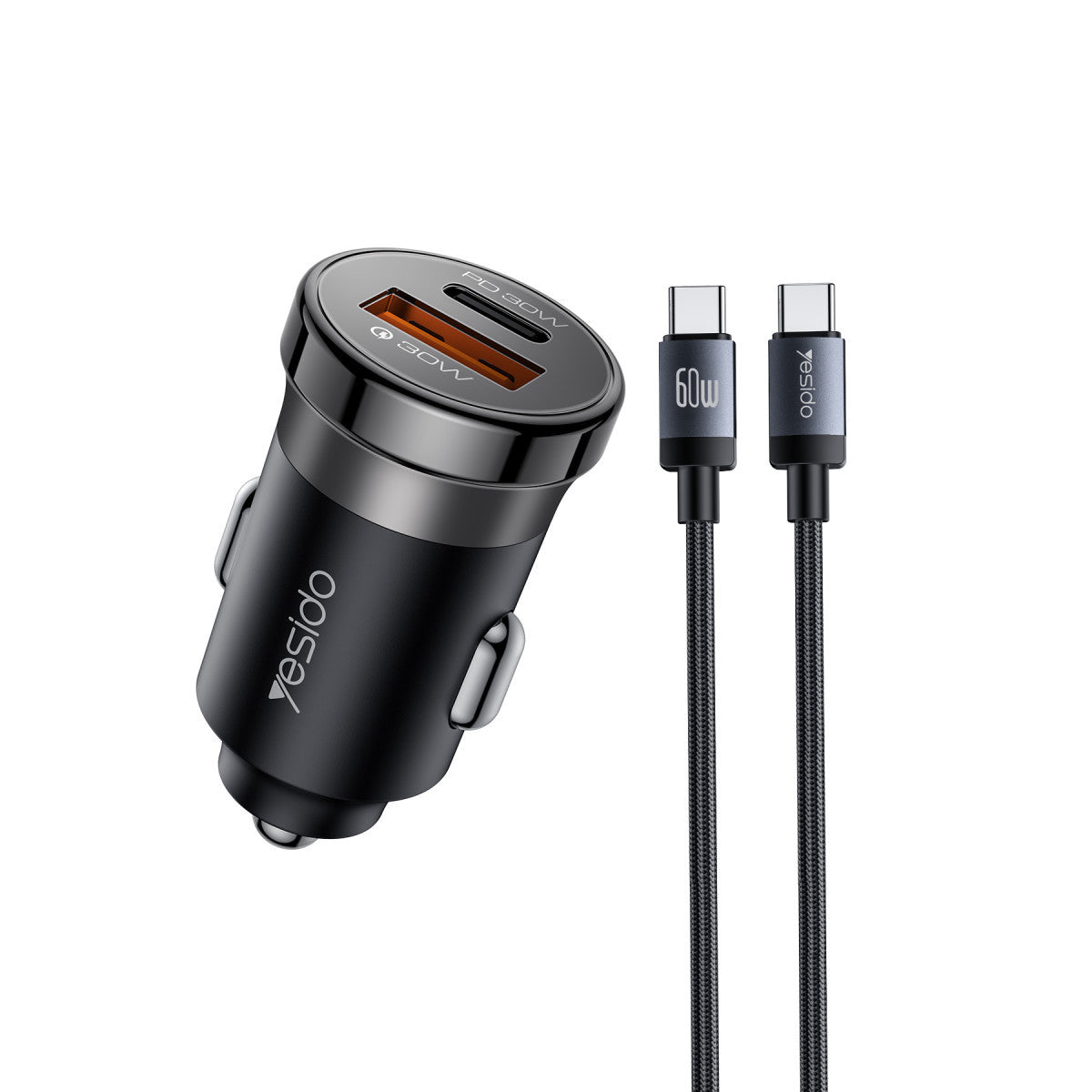 Yesido Y72 1 Adet 30W Type C ve 1 Adet 30W USB Çıkışlı PD Hızlı Araç Şarj Cihazı