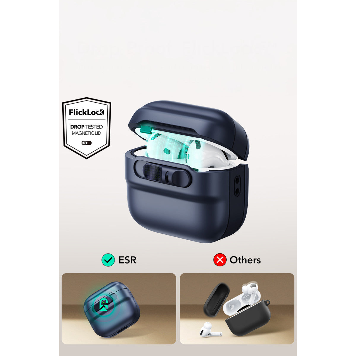 ESR Apple Airpods 4 (4.nesil) Pulse FlickLock Magsafe Şarj Destekli Kilitli Kılıf