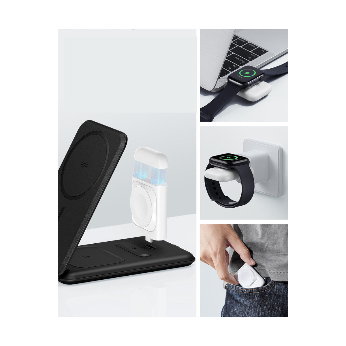 ESR HaloLock 3in1 20W PD Type-C Çıkışlı ve Saat ile Airpods İçin Kablosuz Şarj Destekli Şarj Seti