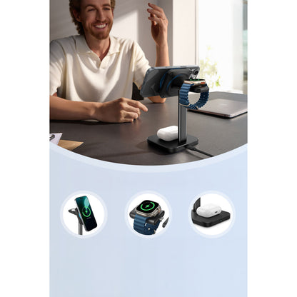 ESR Qi2 CryoBoost 3in1 Telefon, Saat ve Airpods İçin Magsafe Destekli Masaüstü Şarj Seti