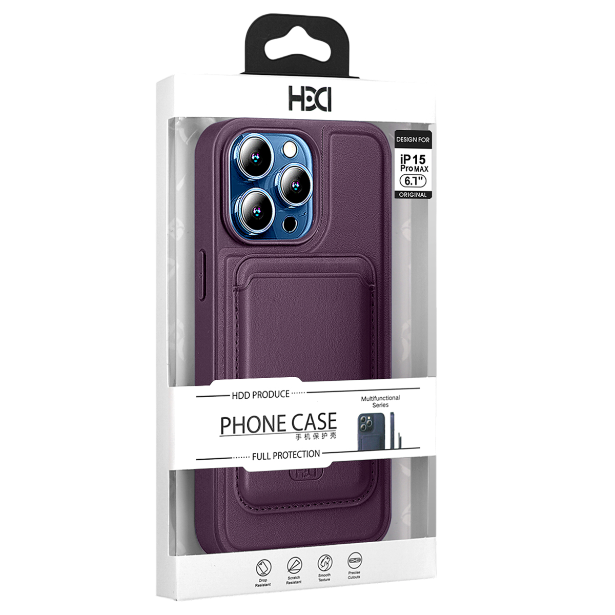 HDD Apple iPhone 15 HBC-009 Kartvizitli Maynetik Kapak - Mor