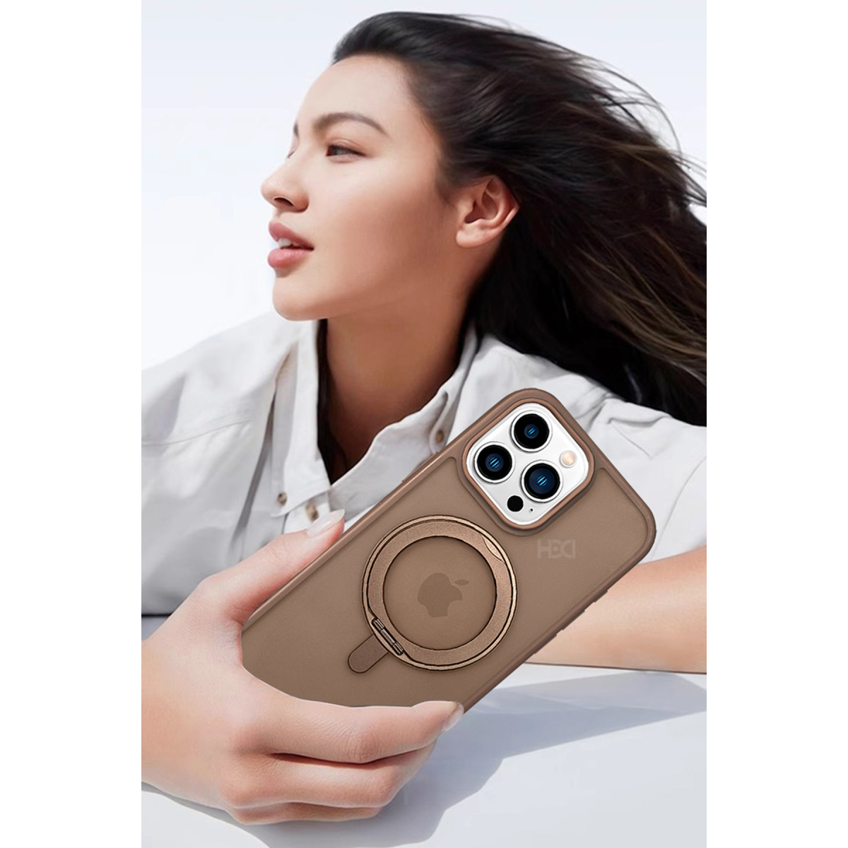 HDD Apple iPhone 16 HBC-304 Orbito 360 Döner Standlı Manyetik Kapak - Çöl Titanyum
