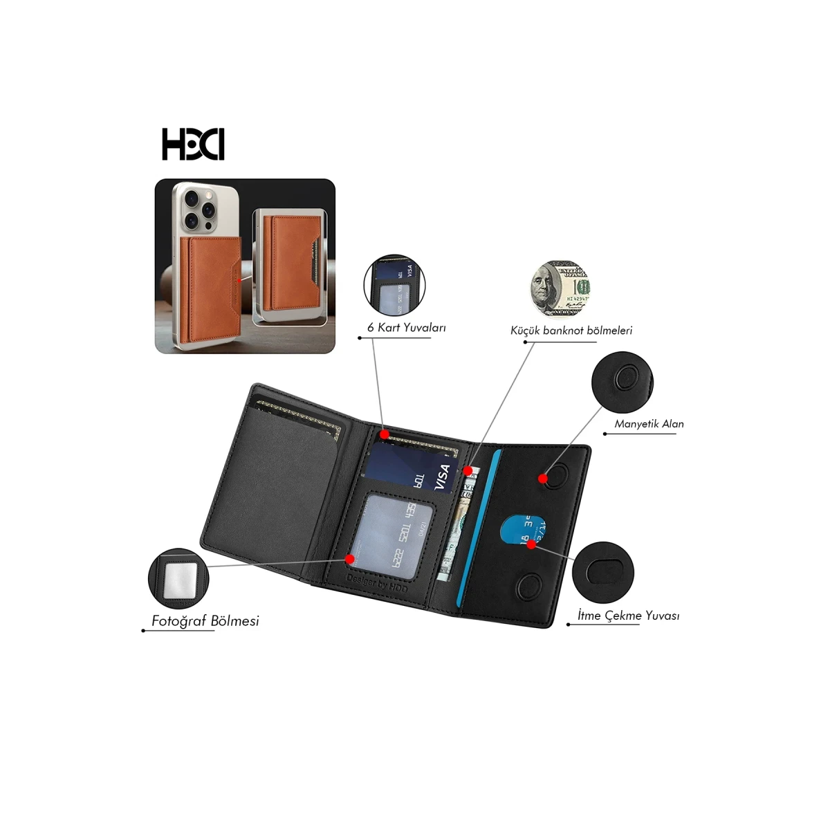 HDD HS-013 Stant Özellikli Magsafe Kartlık - Çöl Titanyum
