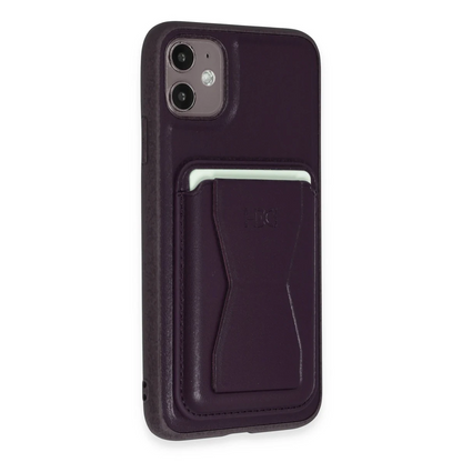HDD Apple iPhone 11 Kılıf HD Deri Luxury Magnet Kartvizitli Kapak - Derin Mor