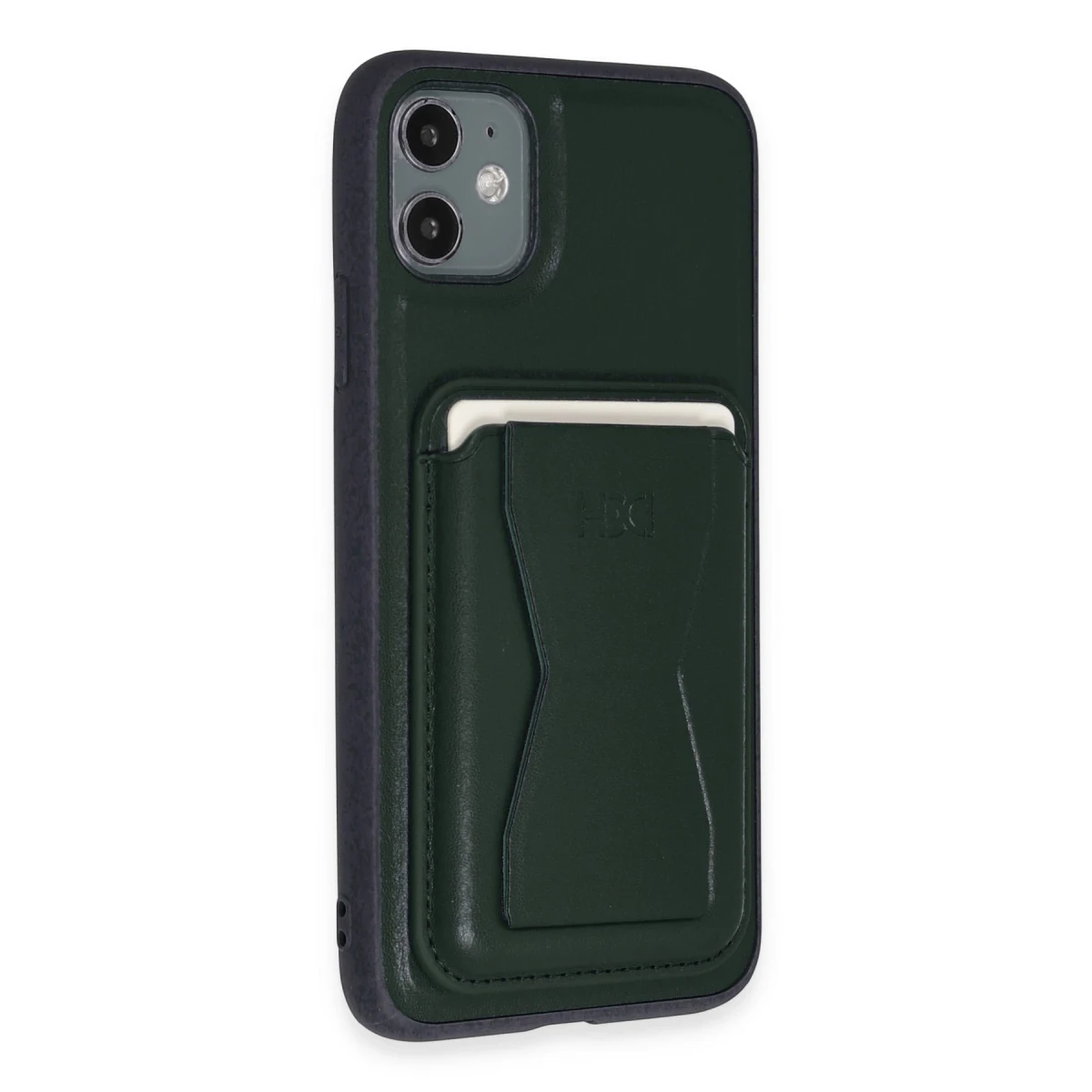 HDD Apple iPhone 11 Kılıf HD Deri Luxury Magnet Kartvizitli Kapak - Koyu Yeşil