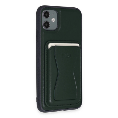 HDD Apple iPhone 11 Kılıf HD Deri Luxury Magnet Kartvizitli Kapak - Koyu Yeşil