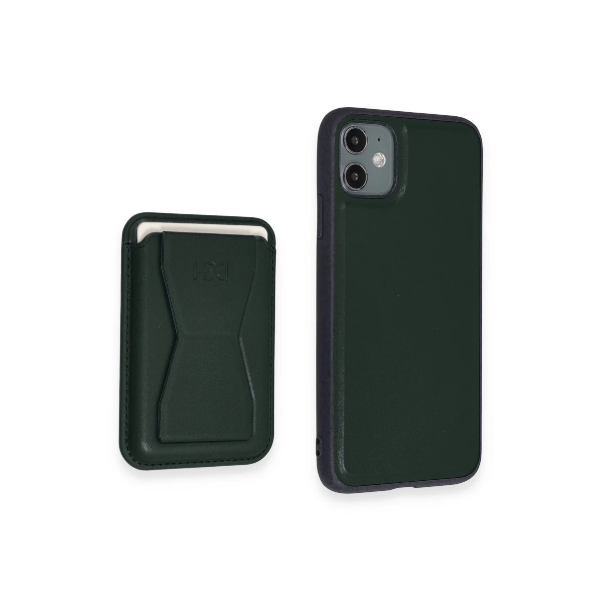 HDD Apple iPhone 11 Kılıf HD Deri Luxury Magnet Kartvizitli Kapak - Koyu Yeşil