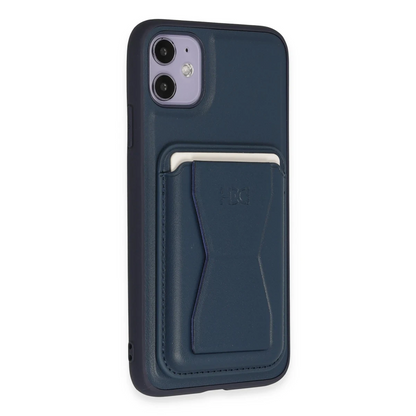 HDD Apple iPhone 11 Kılıf HD Deri Luxury Magnet Kartvizitli Kapak - Lacivert