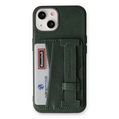 HDD Apple iPhone 13 Kılıf HD Deri Kartvizitli Kapak - Yeşil