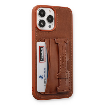 HDD Apple iPhone 13 Pro Kılıf HD Deri Kartvizitli Kapak - Kahverengi