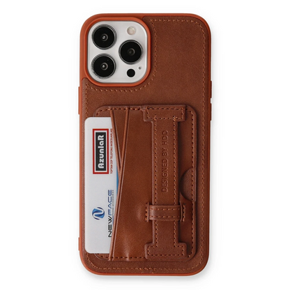 HDD Apple iPhone 13 Pro Kılıf HD Deri Kartvizitli Kapak - Kahverengi