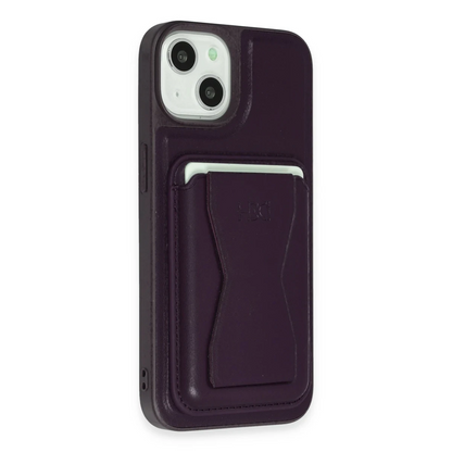 HDD Apple iPhone 14 Kılıf HD Deri Luxury Magnet Kartvizitli Kapak - Derin Mor