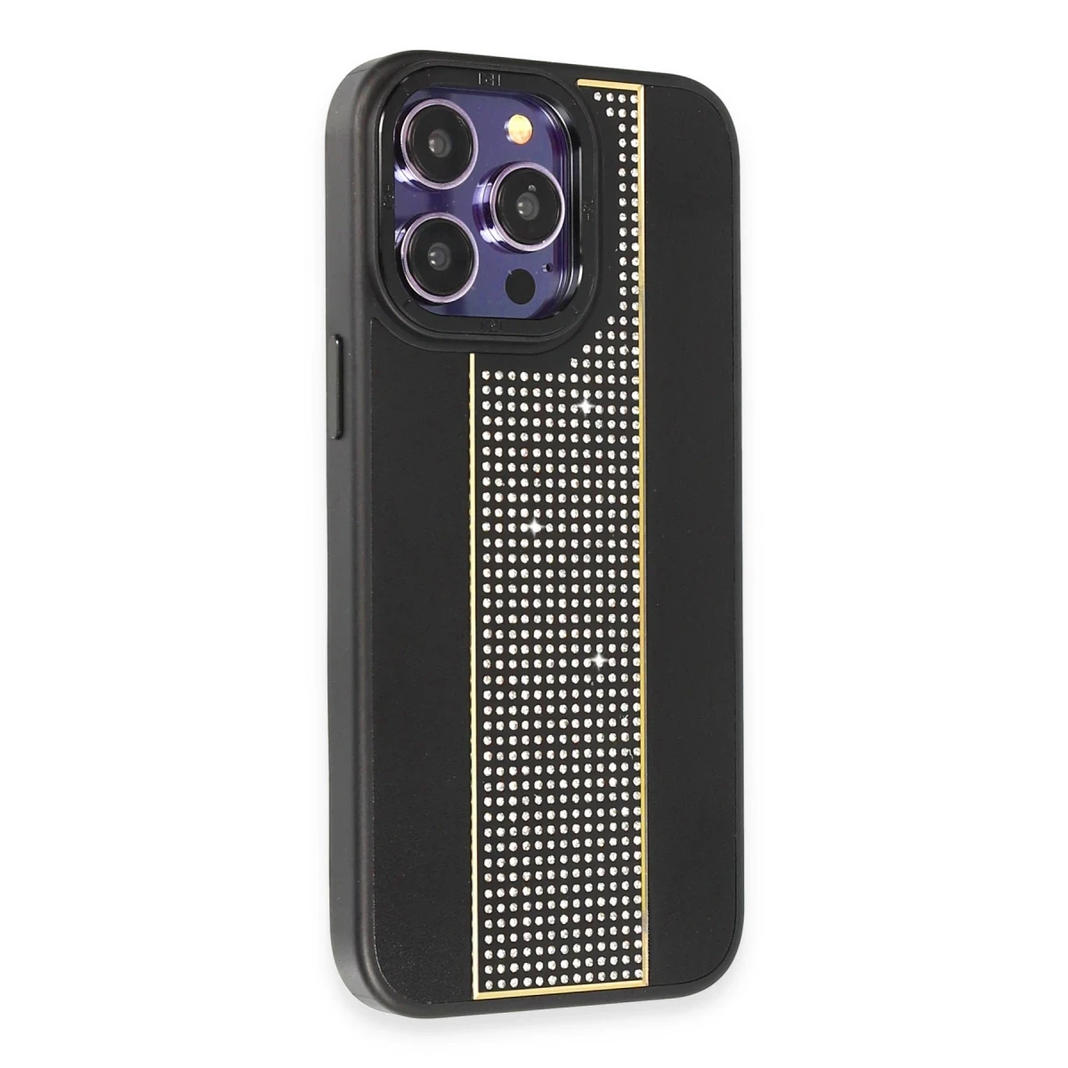 HDD Apple iPhone 14 Pro Kılıf HBC-160 Almera Taşlı Kapak - Siyah