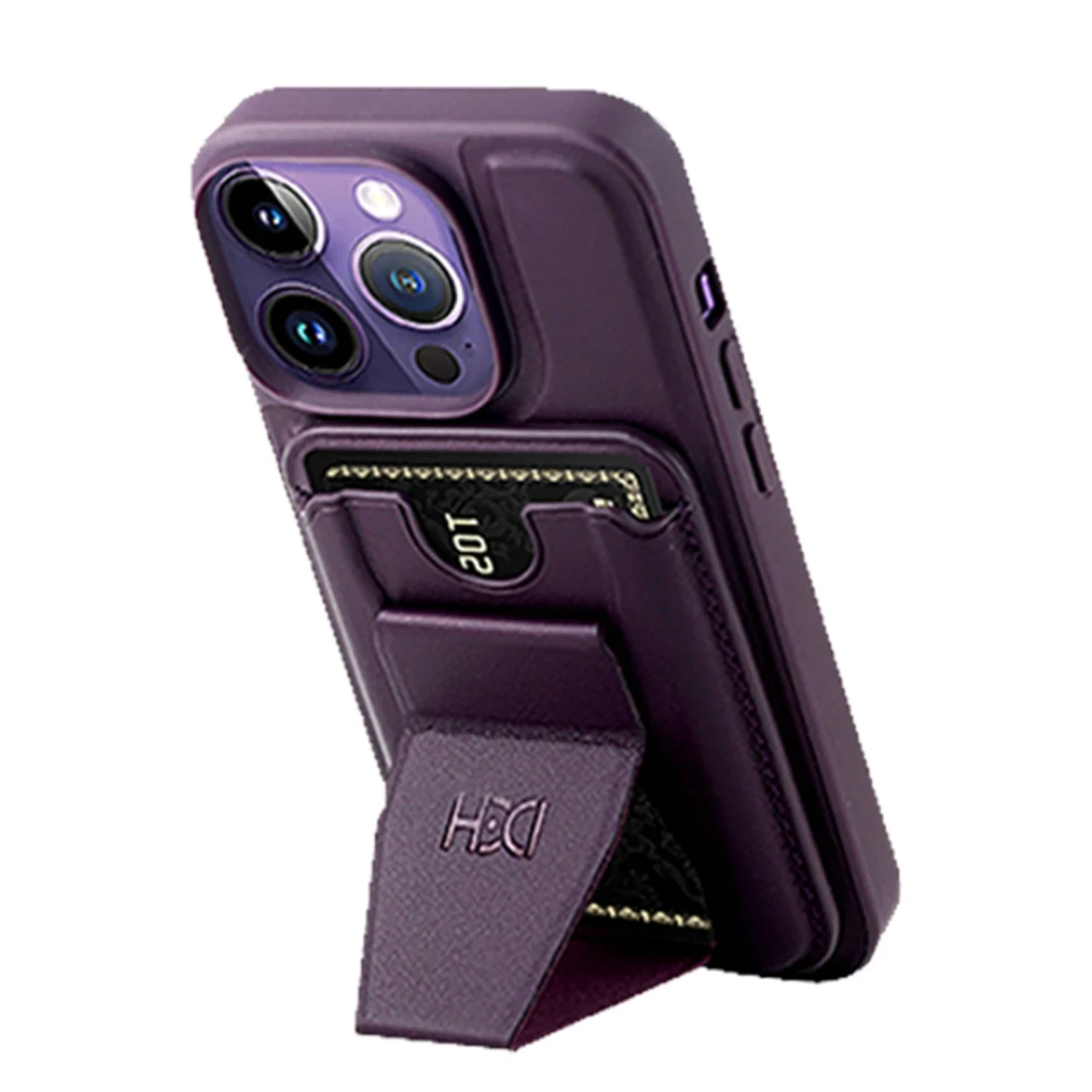 HDD Apple iPhone 14 Pro Kılıf HD Deri Luxury Magnet Kartvizitli Kapak - Derin Mor
