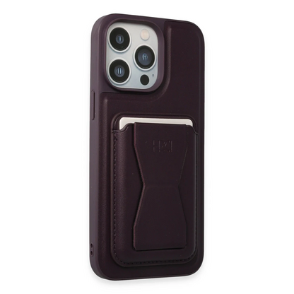 HDD Apple iPhone 14 Pro Kılıf HD Deri Luxury Magnet Kartvizitli Kapak - Derin Mor