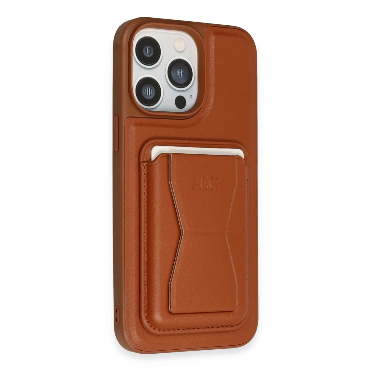 HDD Apple iPhone 14 Pro Kılıf HD Deri Luxury Magnet Kartvizitli Kapak - Kahverengi