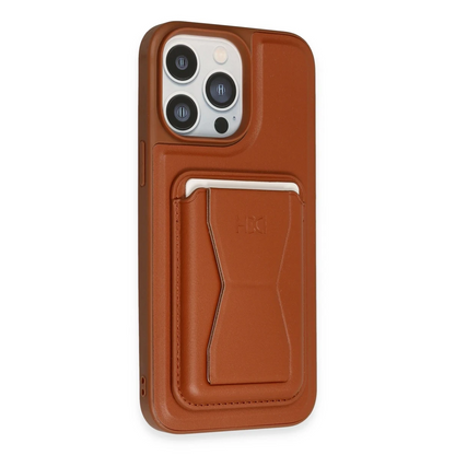 HDD Apple iPhone 14 Pro Kılıf HD Deri Luxury Magnet Kartvizitli Kapak - Kahverengi