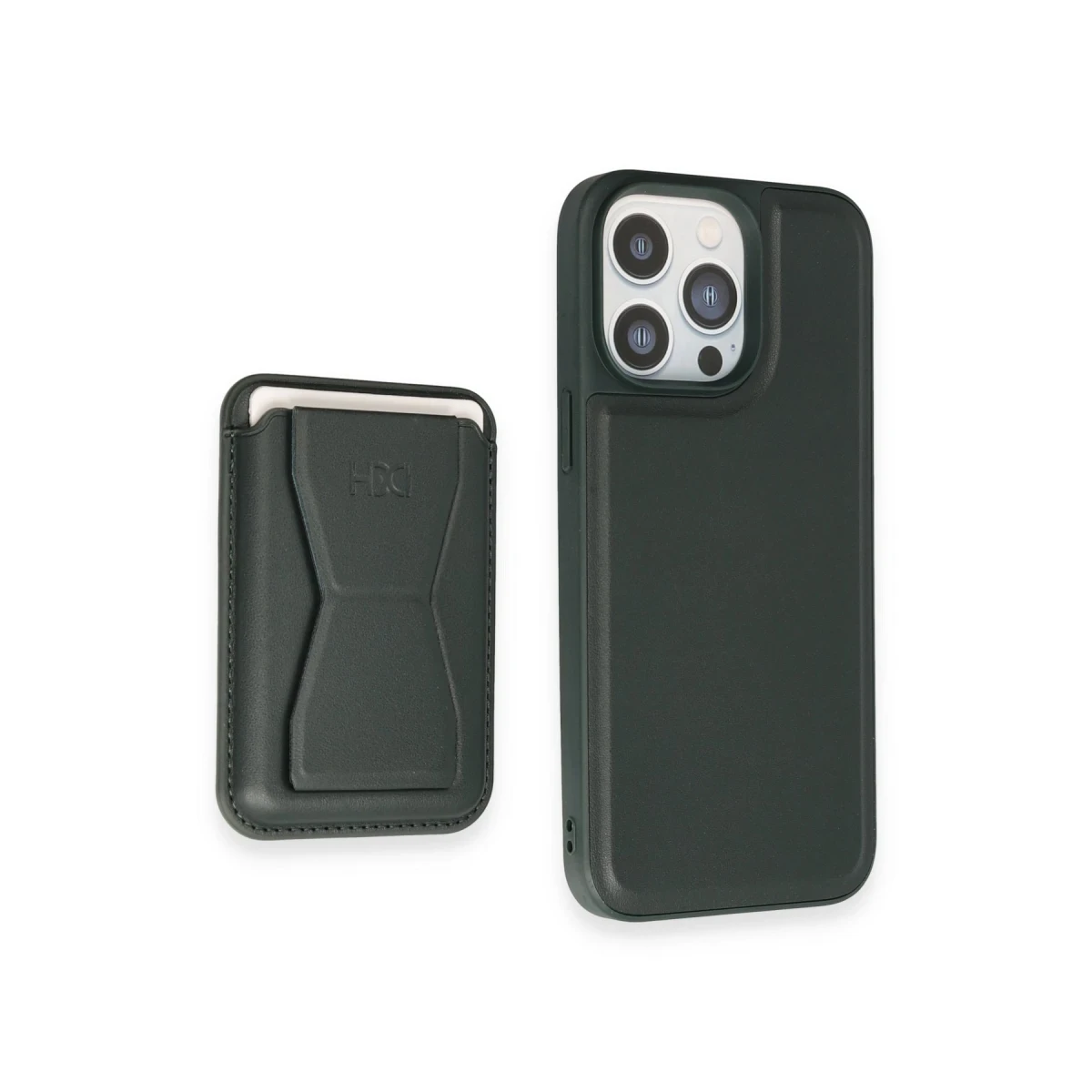 HDD Apple iPhone 14 Pro Kılıf HD Deri Luxury Magnet Kartvizitli Kapak - Koyu Yeşil