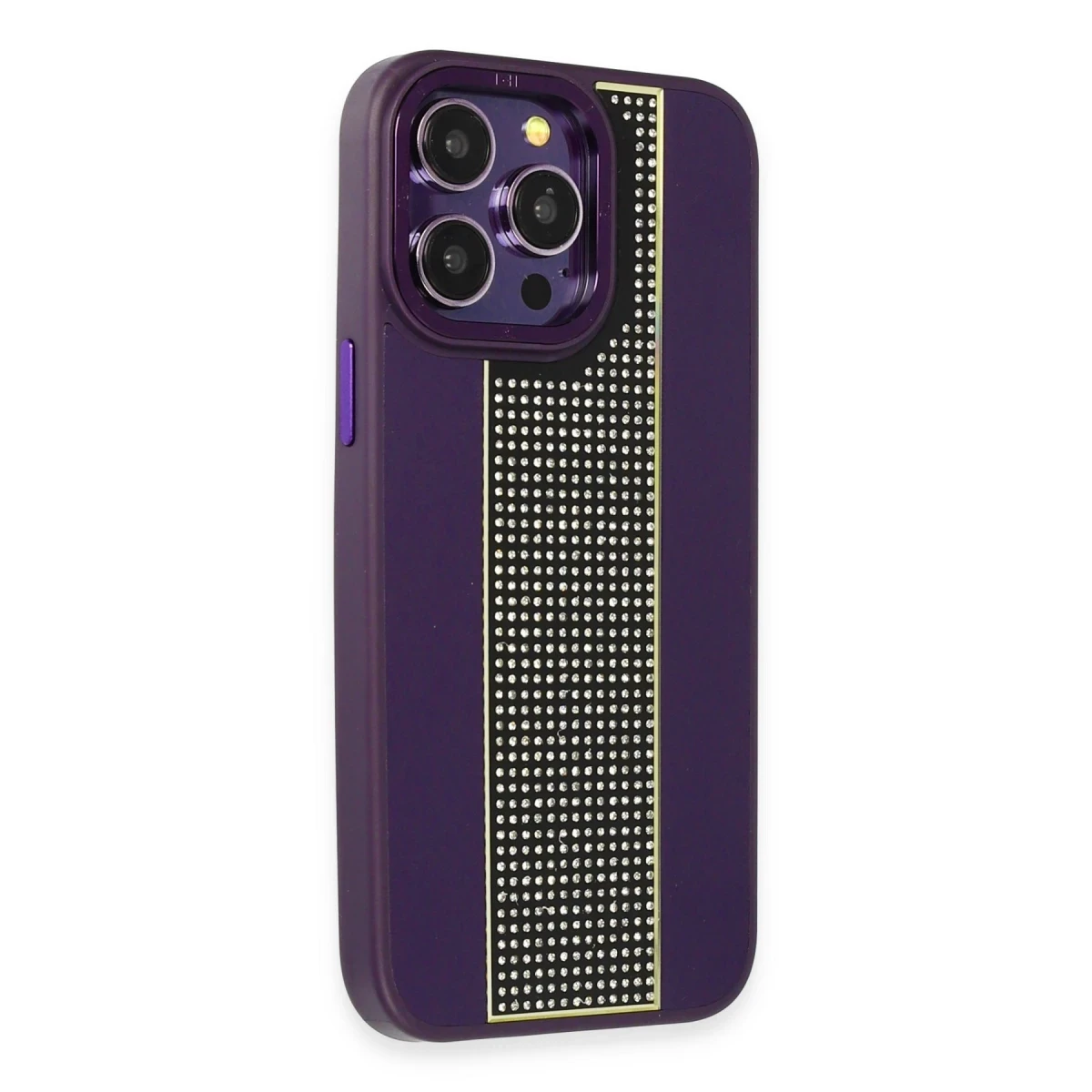 HDD Apple iPhone 14 Pro Max Kılıf HBC-160 Almera Taşlı Kapak - Derin Mor