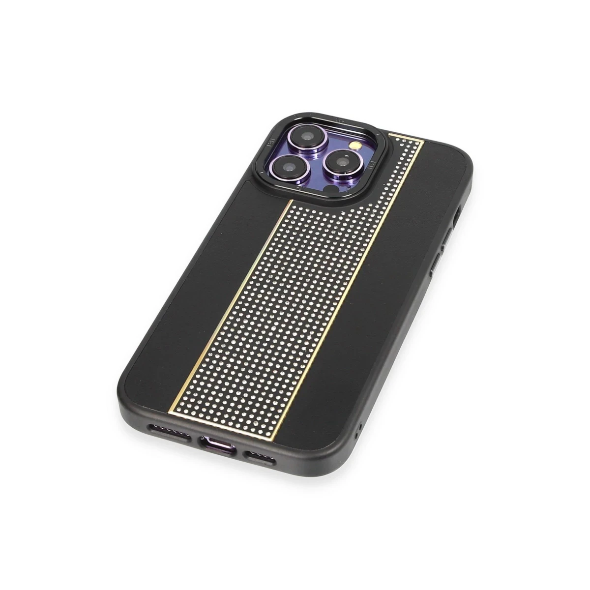 HDD Apple iPhone 14 Pro Max Kılıf HBC-160 Almera Taşlı Kapak - Siyah